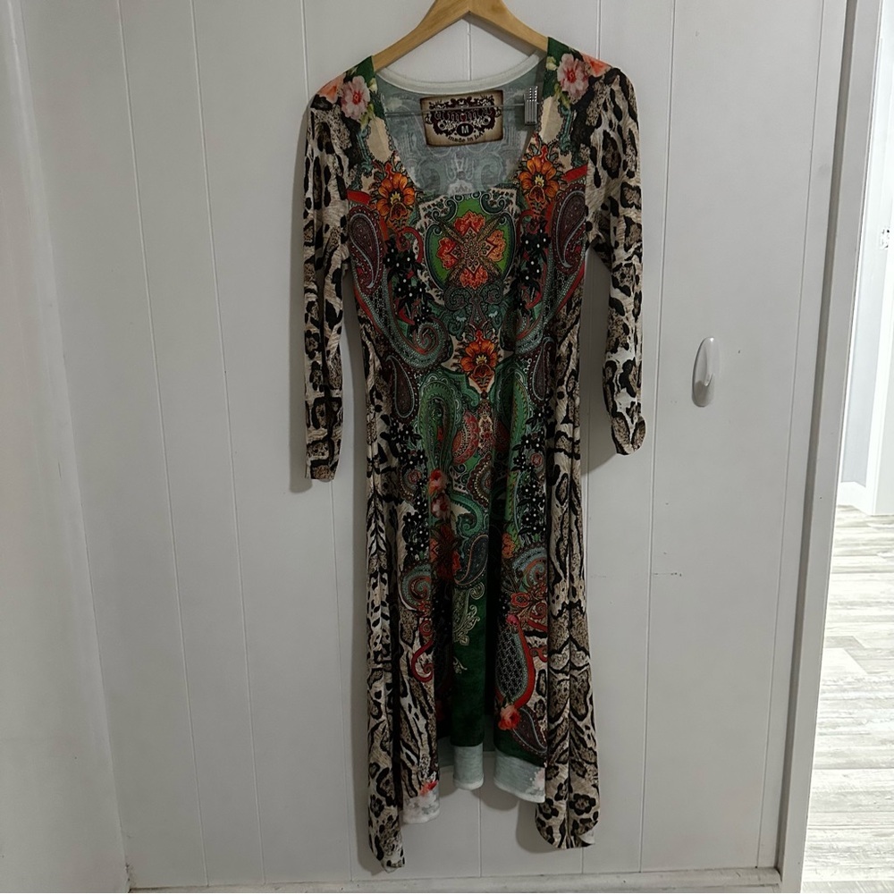 Brown and Black Sheath Midi Dress with 3/4 Sleeves